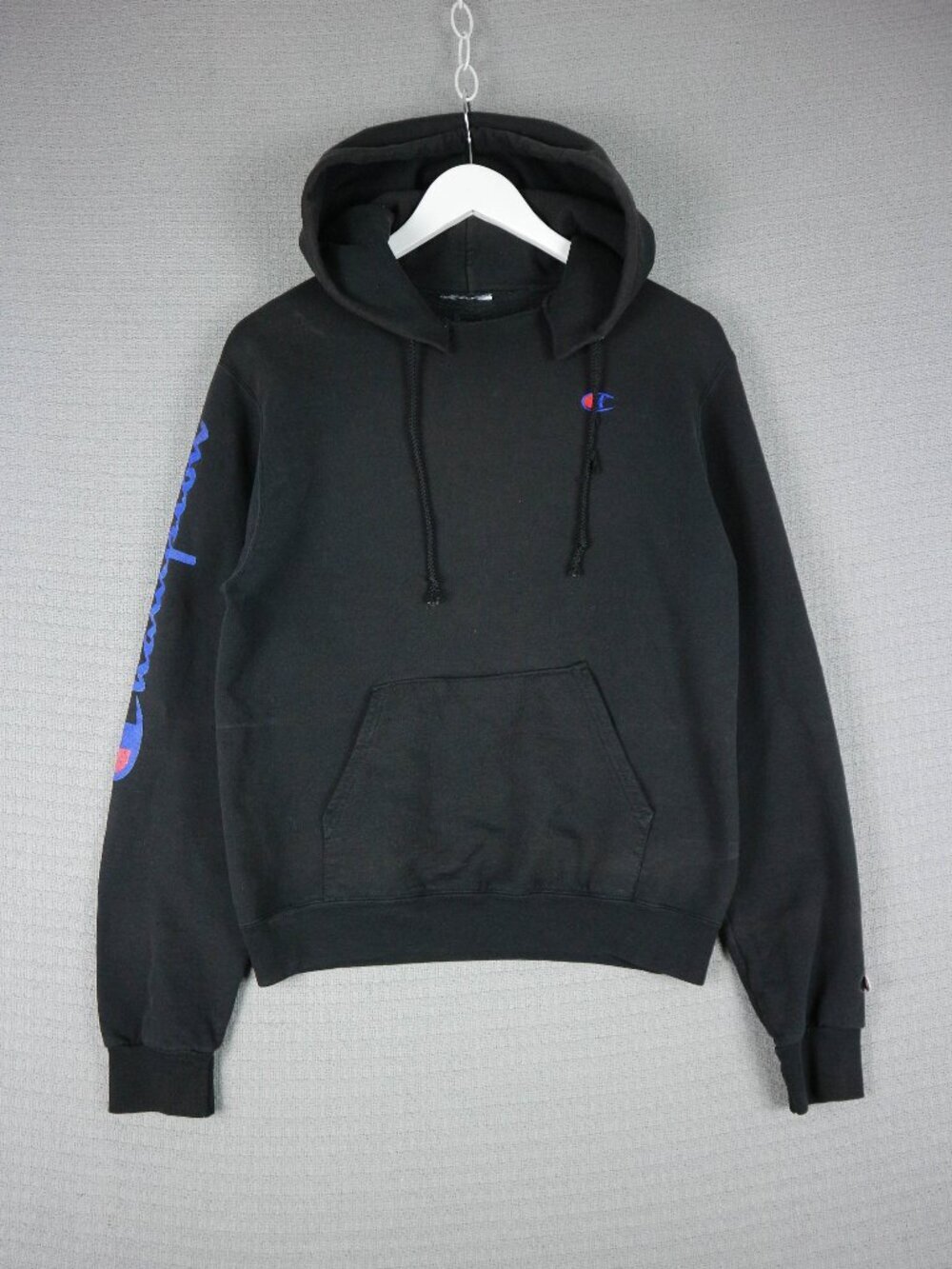 Champion Black Spellout Cut Off Hoodie Mens Small